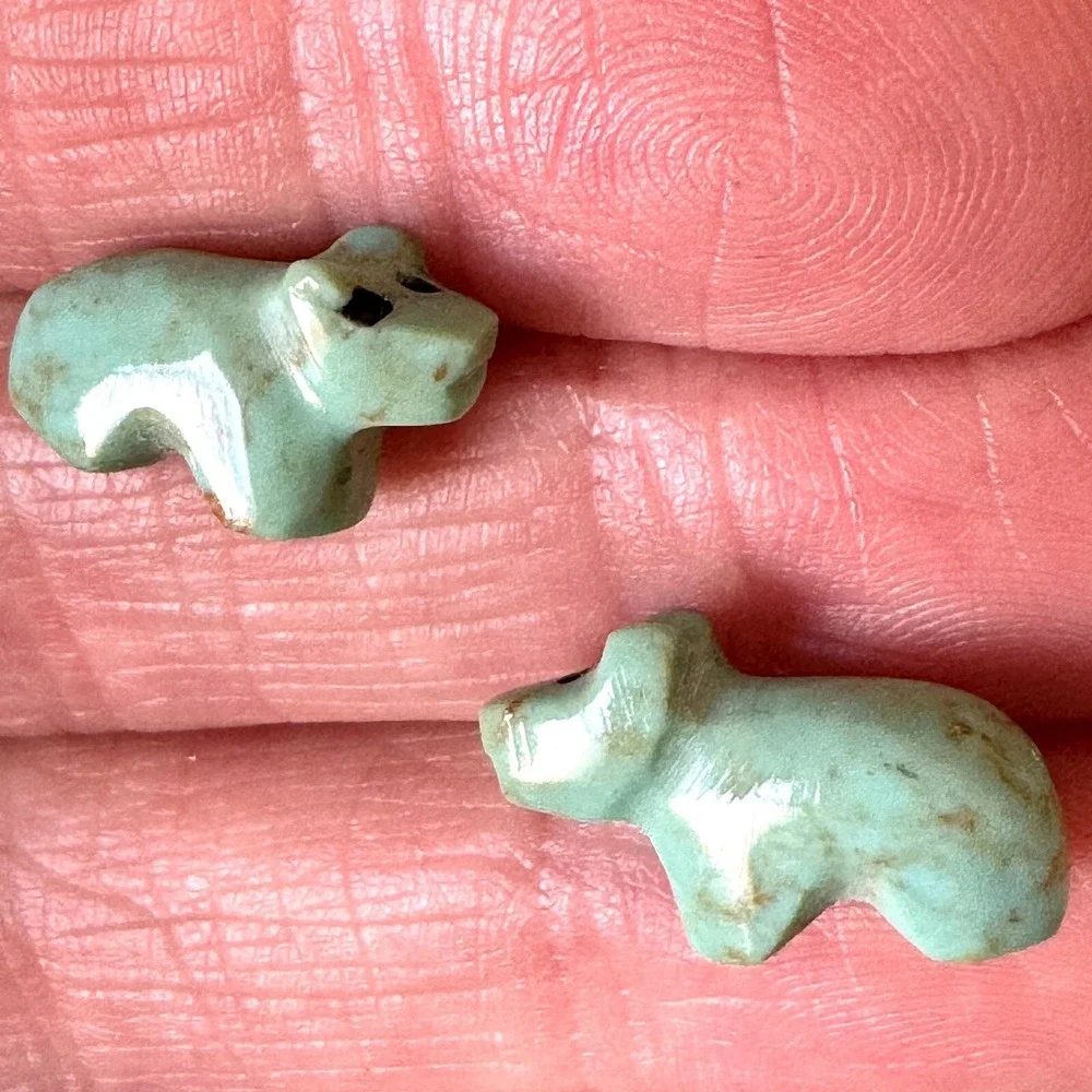 Zuni Bear Fetish Stud Earrings 15mm Turquoise Carved Sterling Post Native Amer